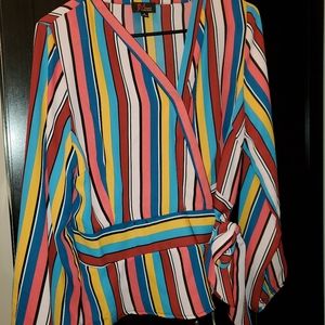 Striped Wrap Blouse